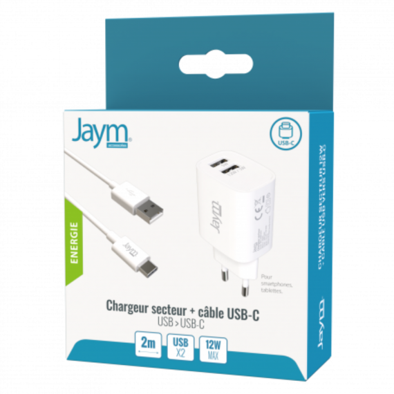 Pack Chargeur Secteur - Cable Type-C Blanc 2m