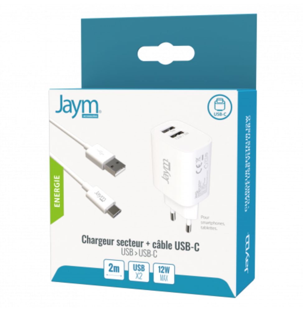 Pack Chargeur Secteur - Cable Type-C Blanc 2m