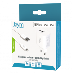 Pack Chargeur Secteur - Cable Lightning Blanc 2m