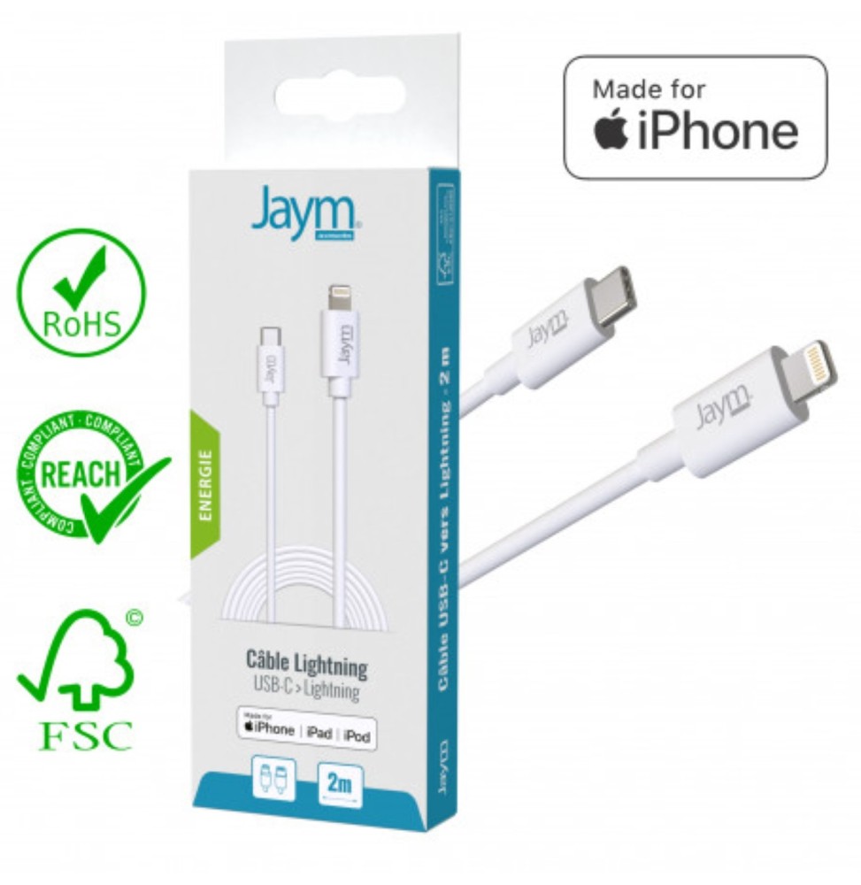 Cable De Charge Et Synchro Type-C Lightning iPhone Blanc 2m