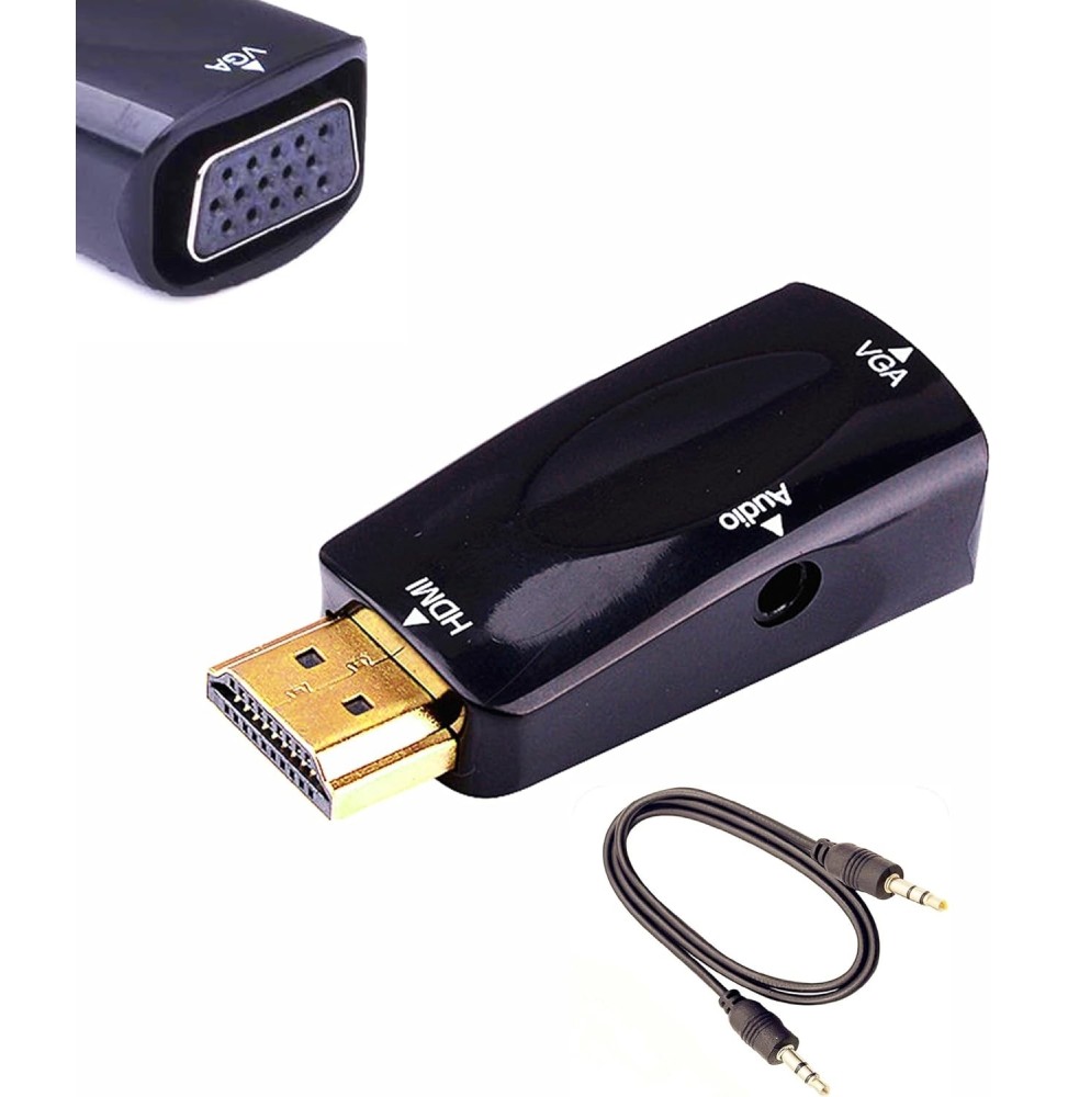 Adaptateur convertisseur HDMI vers VGA avec câble audio jack 3,5 mm